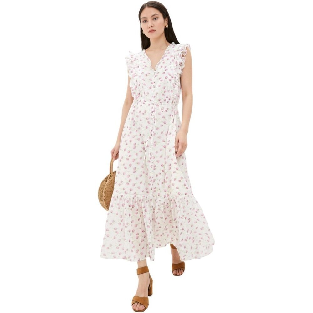 POLO Ralph Lauren Dress Womens Size 2 Multicolor Lilac Floral Buttoned Maxi